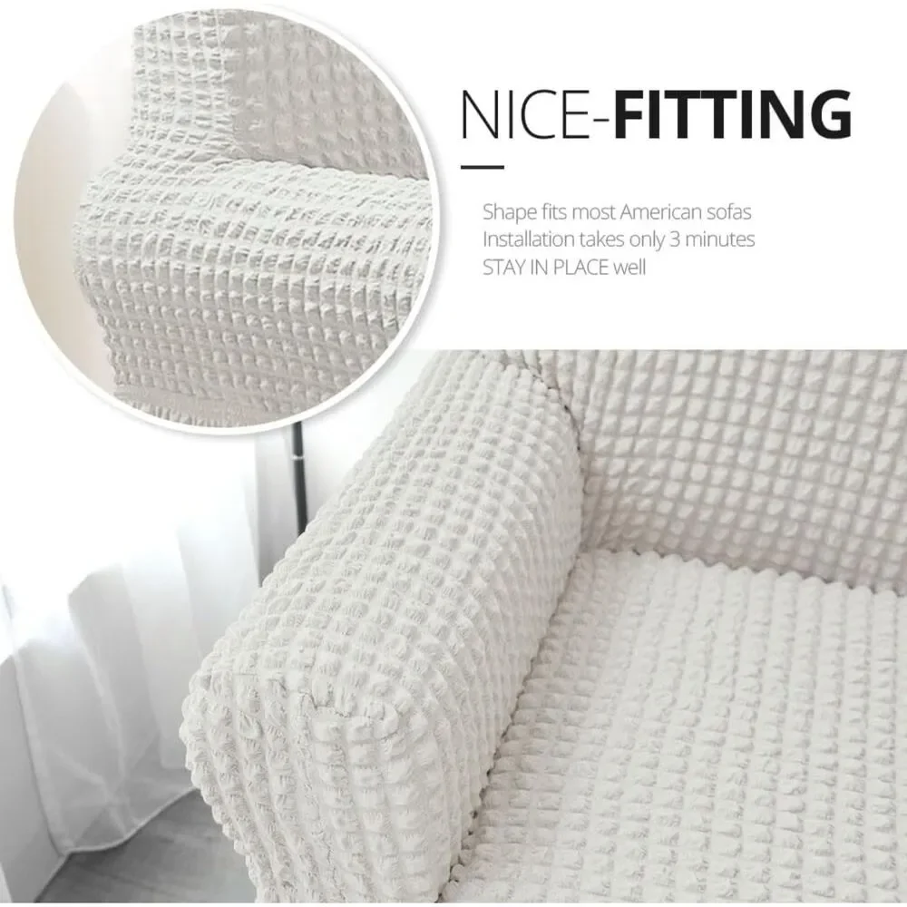 Fitted Sofa Cover Stretch Furniture Protector (1 pc, 2 Seater Loveseat, Ivory)